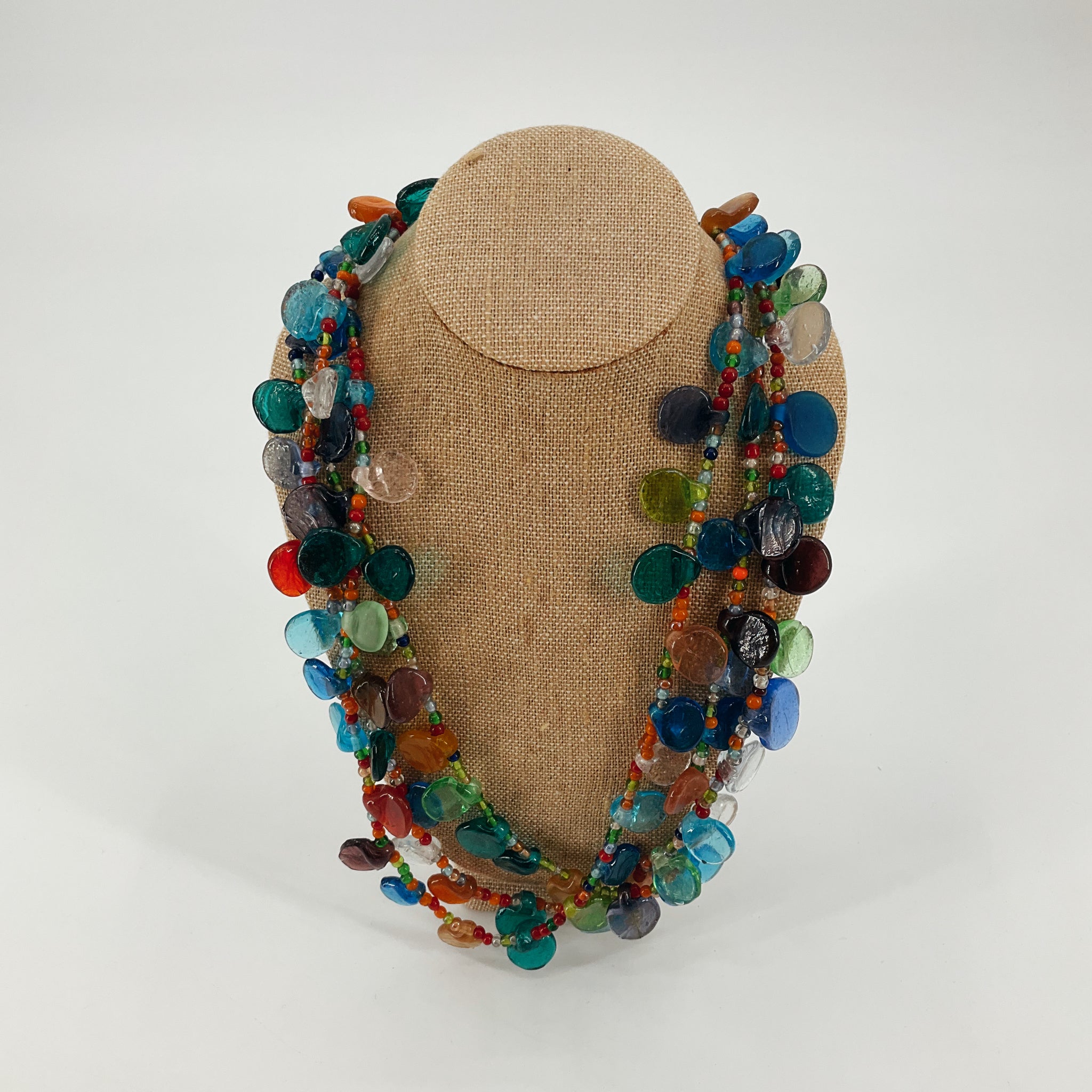 Discovery Multi-Color Seaglass Statement Necklace Layered Glass Disc Bohemian
