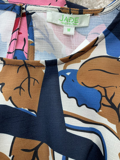 Jade Navy/White/Pink/Brown Print Pre-Owned Ladies Top - Size Medium