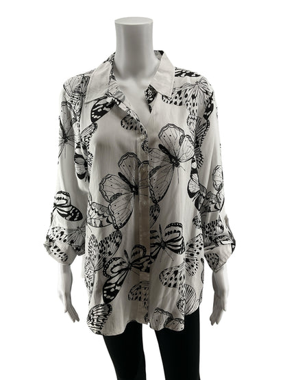 Jane &amp;amp; Delancey Butterfly Print Button Down Roll-Tab Blouse Size XL