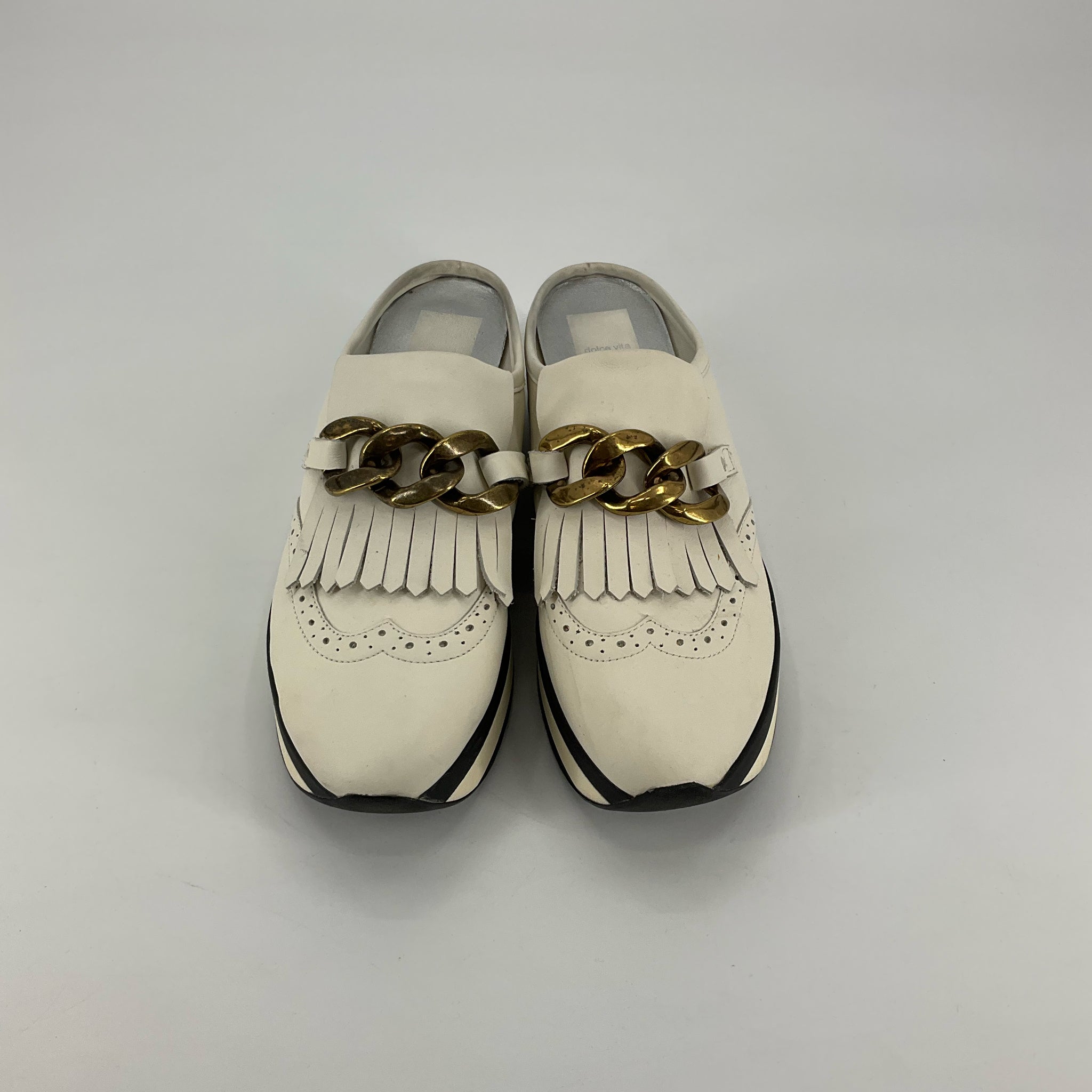 Dolce Vita Elias Kiltie Chain Platform Mules Cream Leather Size 9