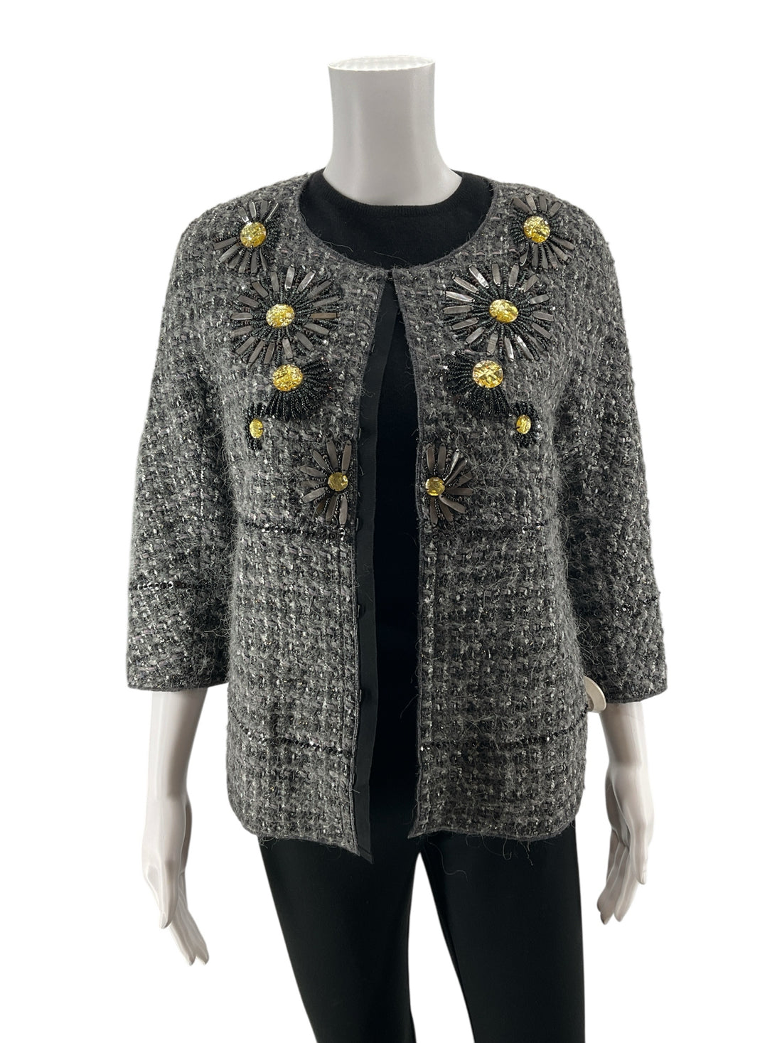 St. John Couture Beaded Sunburst Tweed Knit Jacket Granite Multi Size 2 NWT