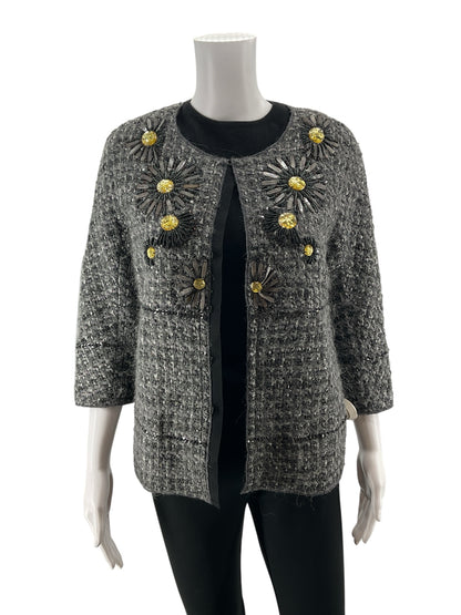 St. John Couture Beaded Sunburst Tweed Knit Jacket Granite Multi Size 2 NWT