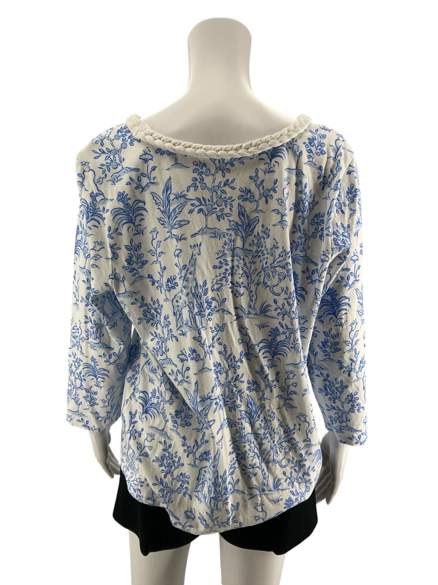 Lilly Pulitzer Marlowe Top XL Toile Me About It Giraffe Print Braided Neckline