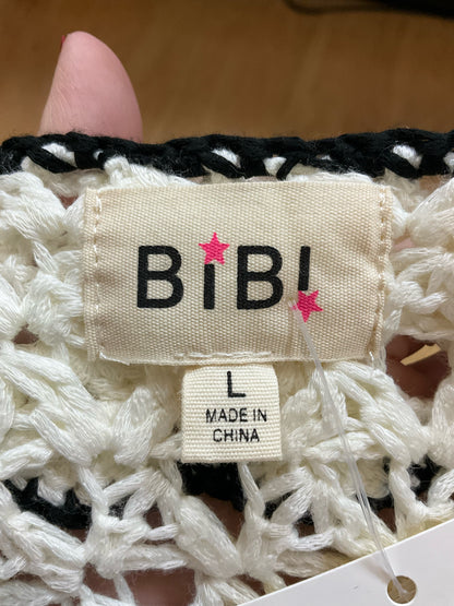 BiBi Cream/Black Sleeveless Cream Crochet Knit Tank Top Scalloped Black Trim Boho Sleeveless Top Size Large - Size L