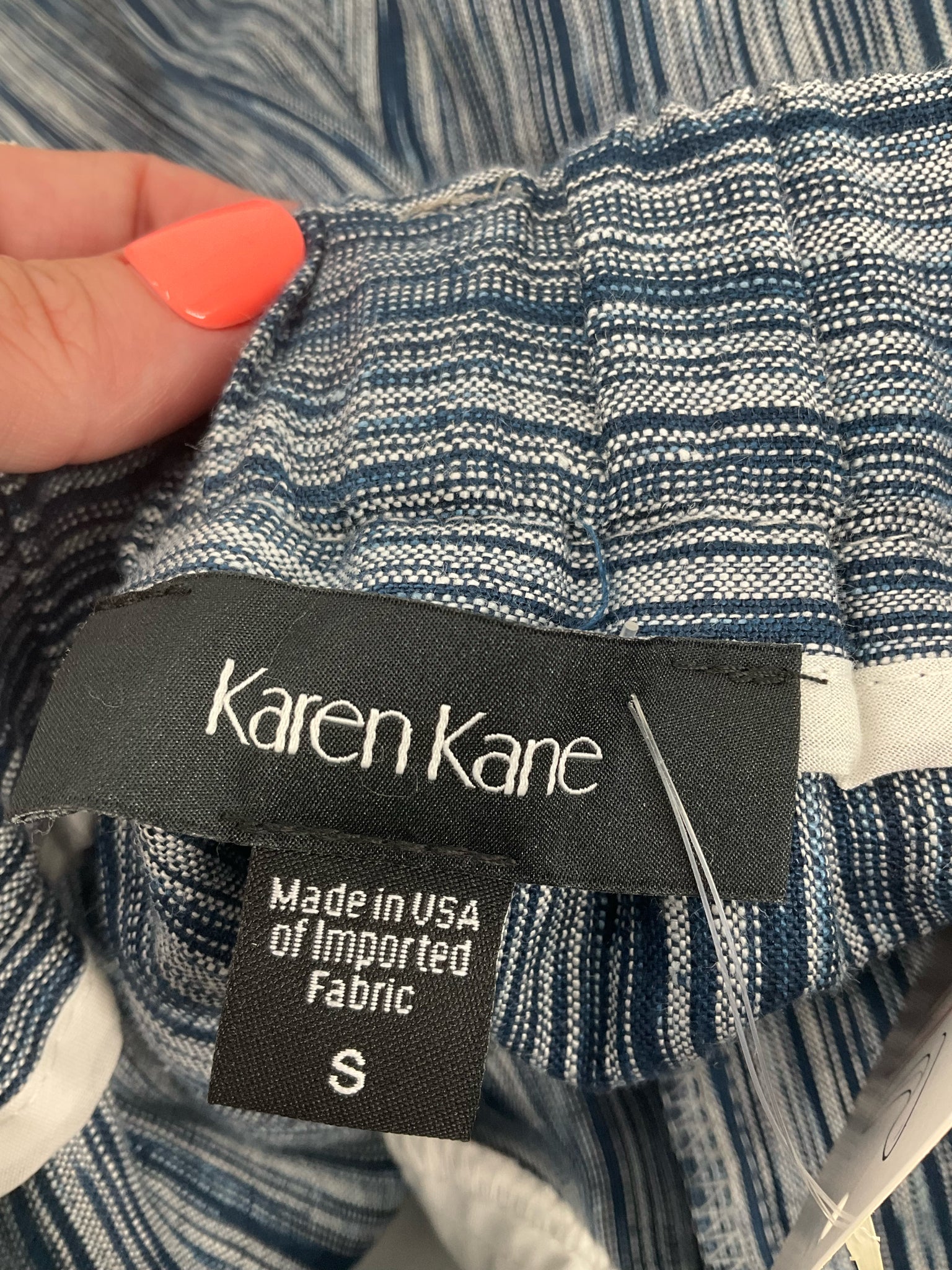 Karen Kane Blue Shorts Blue White Striped Linen Shorts Lined Made in USA Size Small - Size S