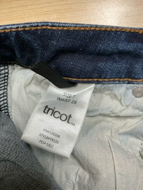 Tricot USA Distressed High Rise Mom Jeans Stretch Denim | Size 7 / 28W