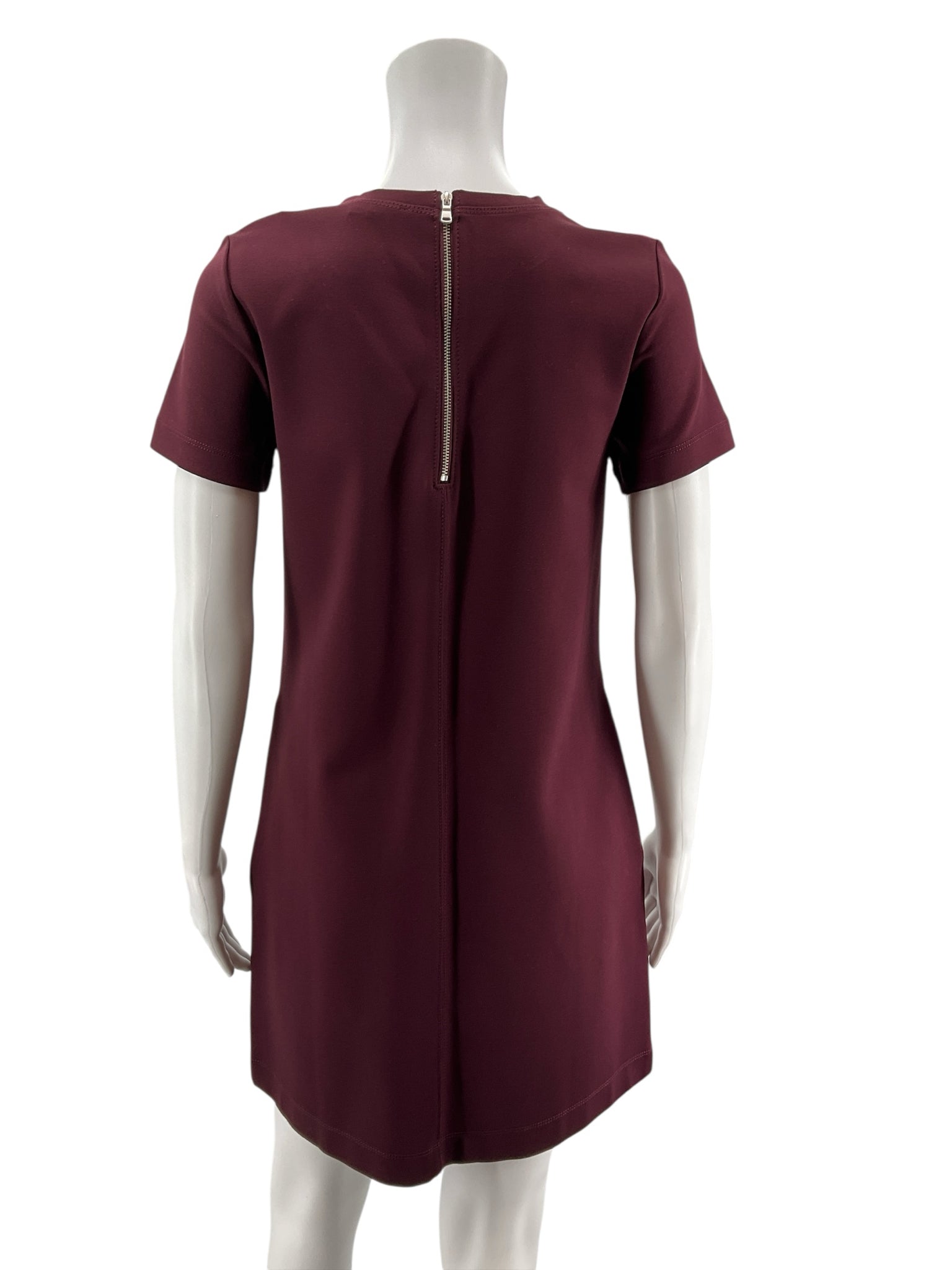 LOFT NWT Ponte Knit Shift Dress XXSP Maroon Burgundy Short Sleeve