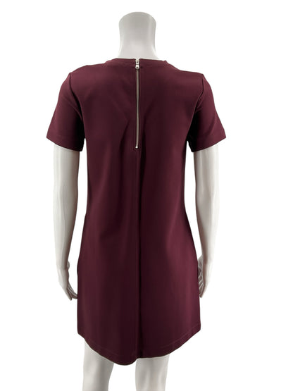 LOFT NWT Ponte Knit Shift Dress XXSP Maroon Burgundy Short Sleeve