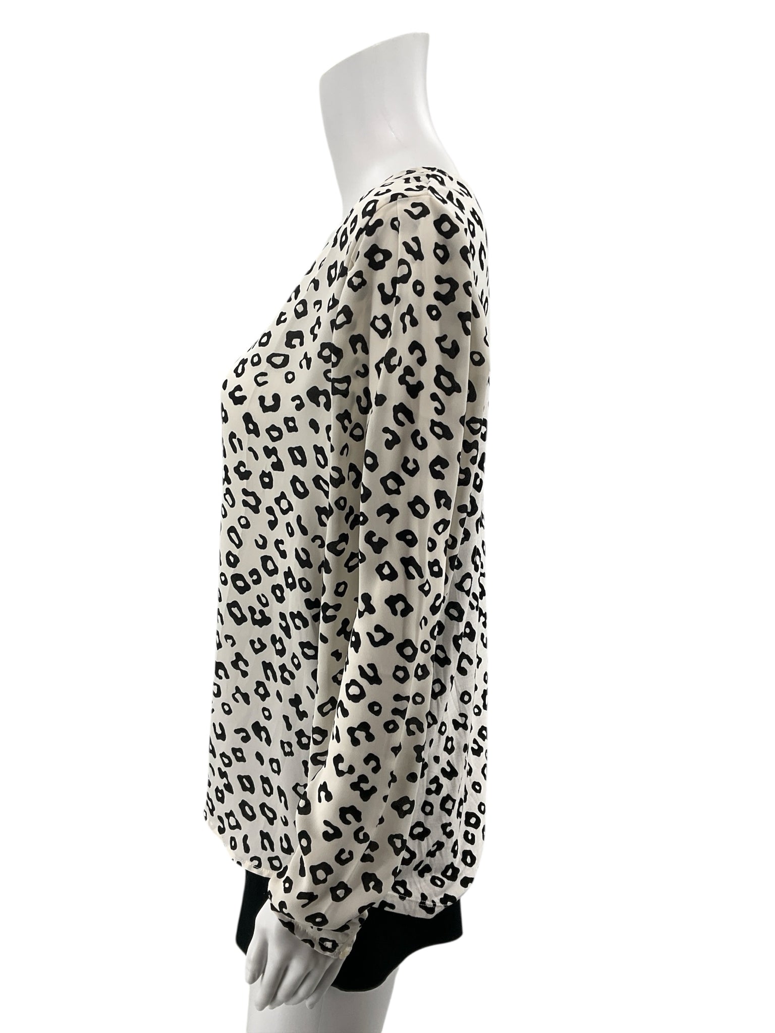 LOFT Leopard Print Mixed Media Blouson Sleeve Top Size Medium
