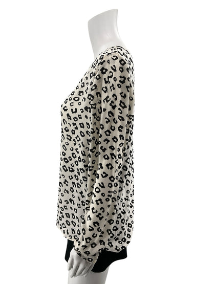 LOFT Leopard Print Mixed Media Blouson Sleeve Top Size Medium