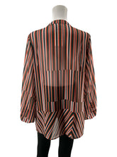 cabi Navy/Green/Coral Long Sleeve Chevron Tunic Top Size Medium Navy Green Coral Stripe Sheer Tie Cuff Blouse 5519 - Size M