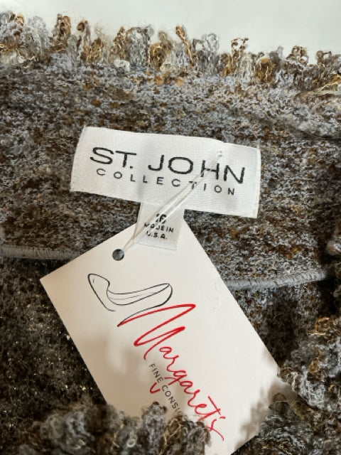 St. John Collection Margherita Bouclé Fringe Trim Jacket Size 10
