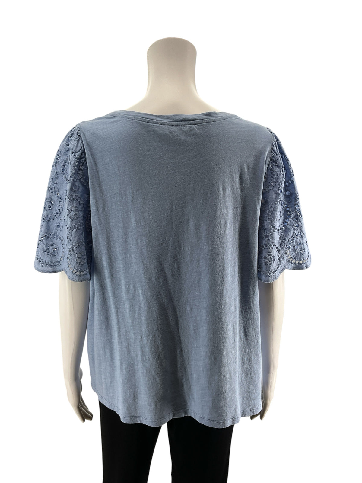 LOFT Blue Eyelet Flutter Sleeve Cotton Top | Size XL - ONLINE ONLY