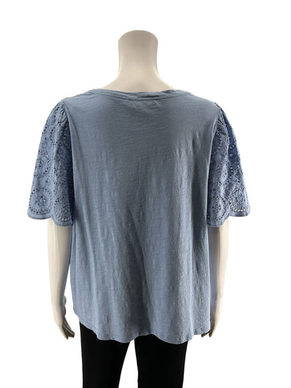LOFT Blue Eyelet Flutter Sleeve Cotton Top | Size XL - ONLINE ONLY