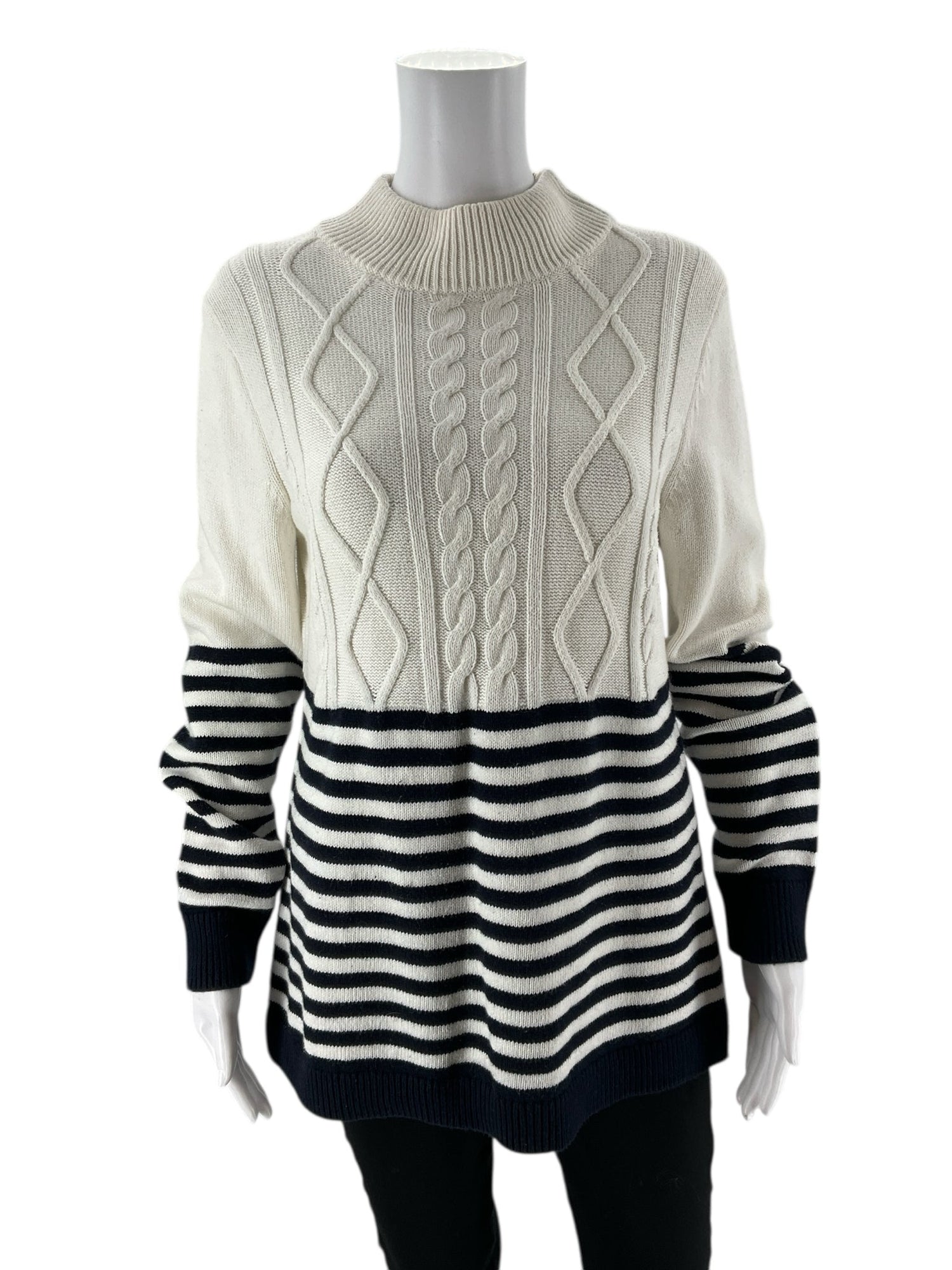 Talbots - Ecru/Navy Stripe Pre-Owned Ladies Casual Top - Size Medium