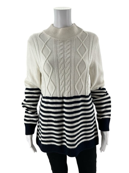 Talbots - Ecru/Navy Stripe Pre-Owned Ladies Casual Top - Size Medium