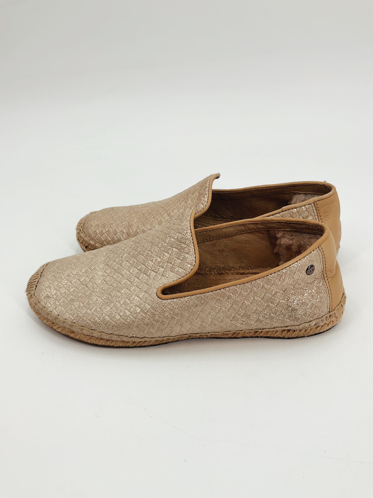 Ugg Tan Woven Pre-Owned Ladies Slip On - Size 7 - Margaret’s Fine Consignment