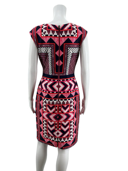Vince Camuto Pink &amp; Navy Tribal Print Sleeveless Sheath Dress Size 6
