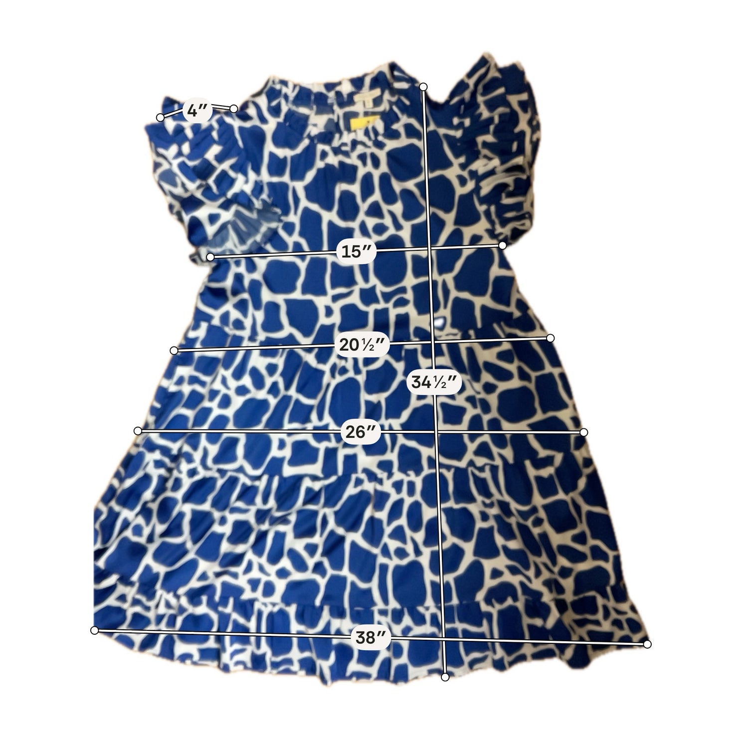 Jodifl white/blue Boho Blue &amp; White Giraffe Print Tiered Babydoll Mini Dress Size Medium - Size M