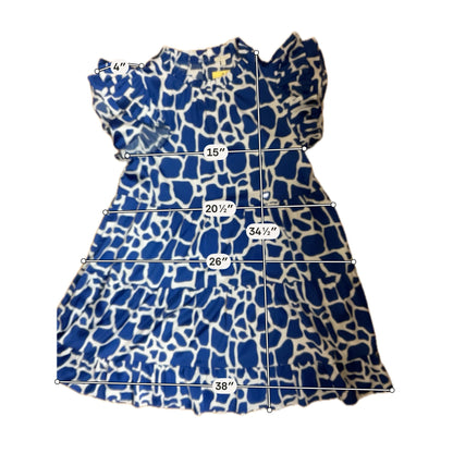 Jodifl white/blue Boho Blue &amp; White Giraffe Print Tiered Babydoll Mini Dress Size Medium - Size M