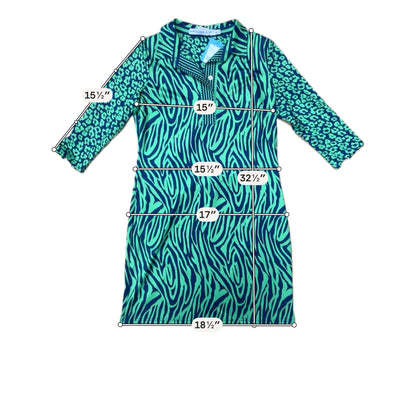 Gretchen Scott Ruffneck Zebra &amp; Dot Print Shift Dress Green Blue Size Medium