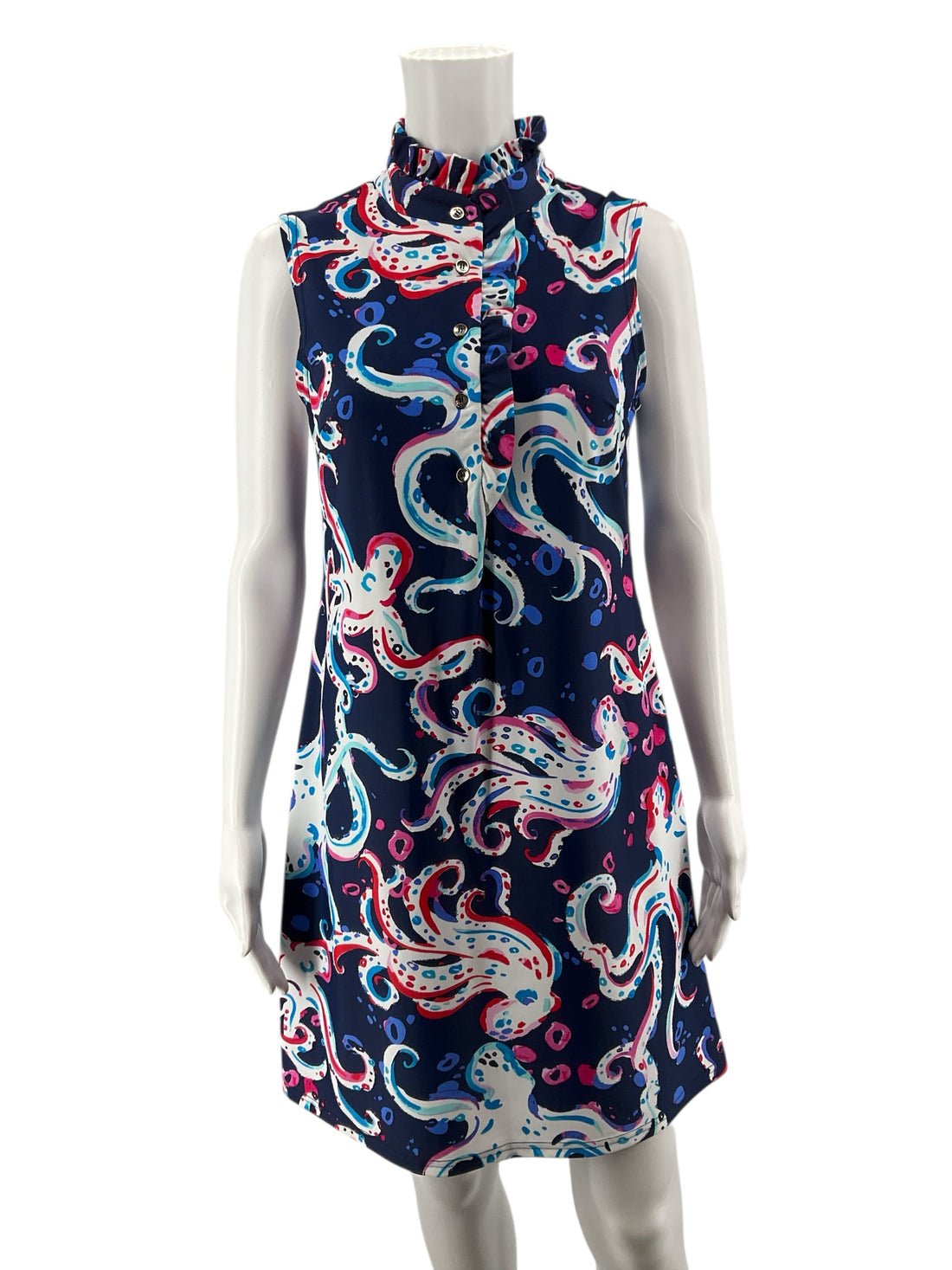 Aryeh Navy/white/pink Sleeveless Navy/white/pink Print Pre-Owned Ladies Dress - Size Small - Size S