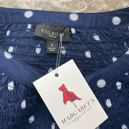 Talbots Navy/White Polka Dot Pre-Owned Ladies Top - Size Petite - Margaret’s Fine Consignment