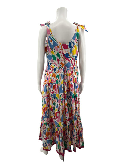 THML Multi Color Maxi Confetti Print Tie Shoulder Tiered Maxi Dress Size Large - Size L