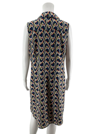 Cabi Heart of Gold Dress Sleeveless Button Front Shirtdress Hearts Print Size Medium