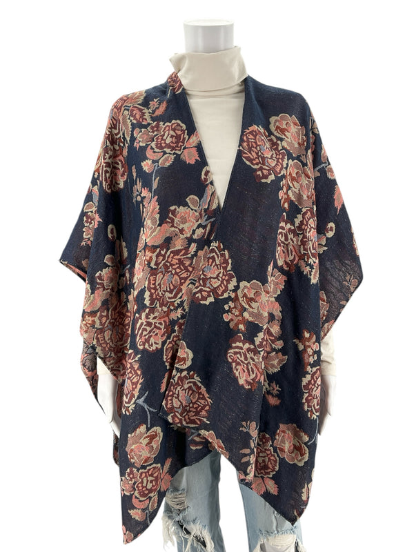 No Brand Navy/Coral Floral Pre-Owned Ladies Shrug - One Size Fits Most