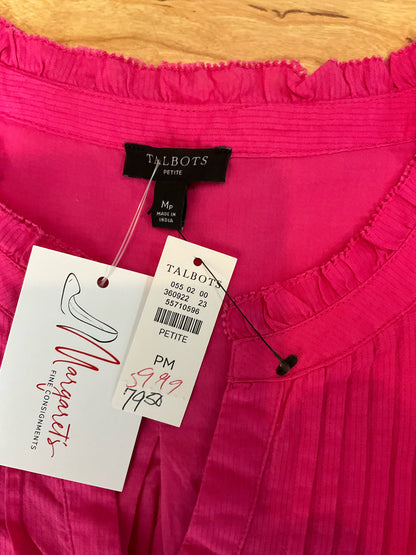 Talbots Petites Ruffle Neck Pintuck Sleeveless Top Cotton Blouse Pink MP NWT