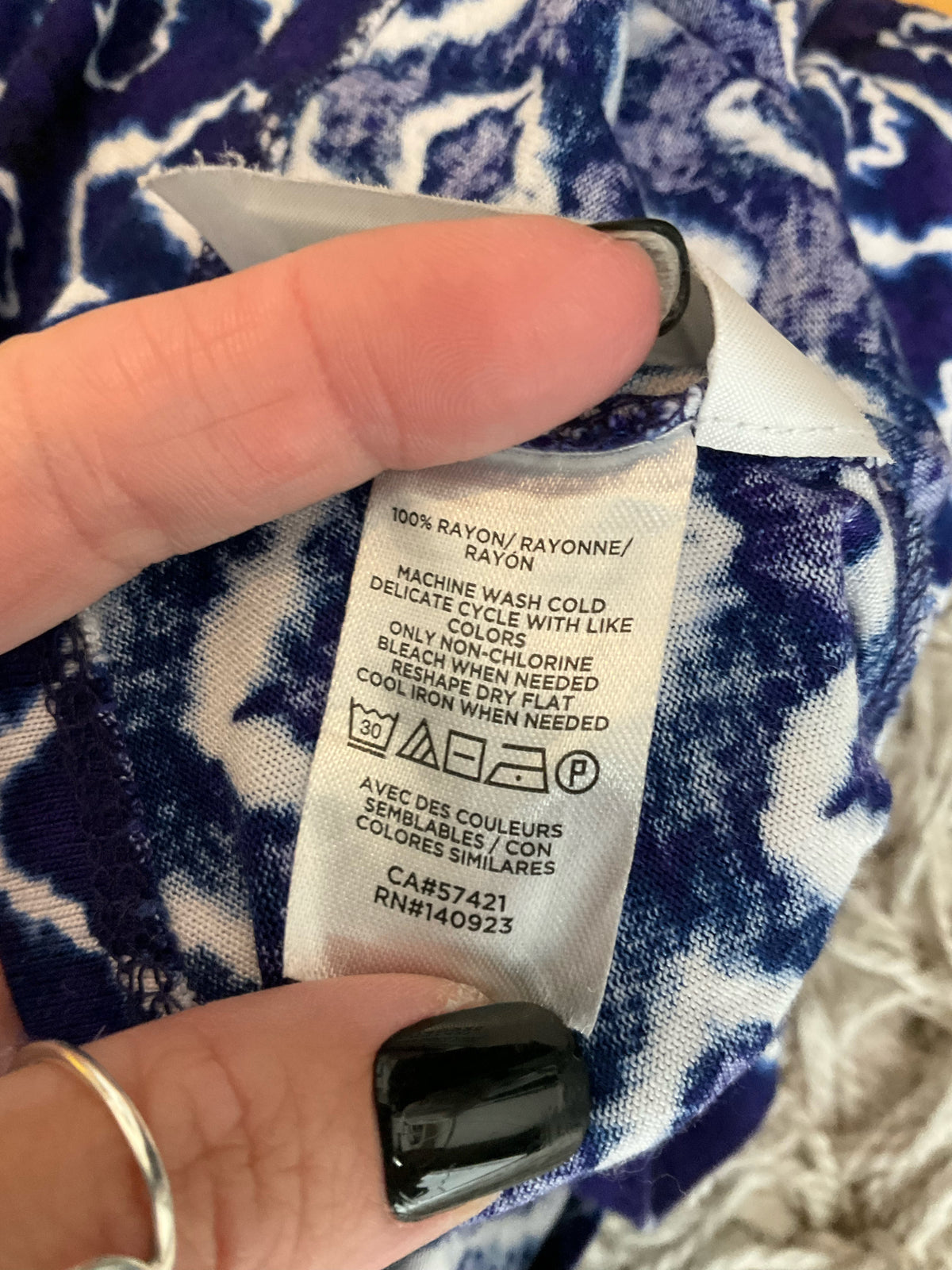 LOFT Ikat Halter Neck Dress Navy Purple White A-Line Keyhole Back Size Large - ONLINE ONLY