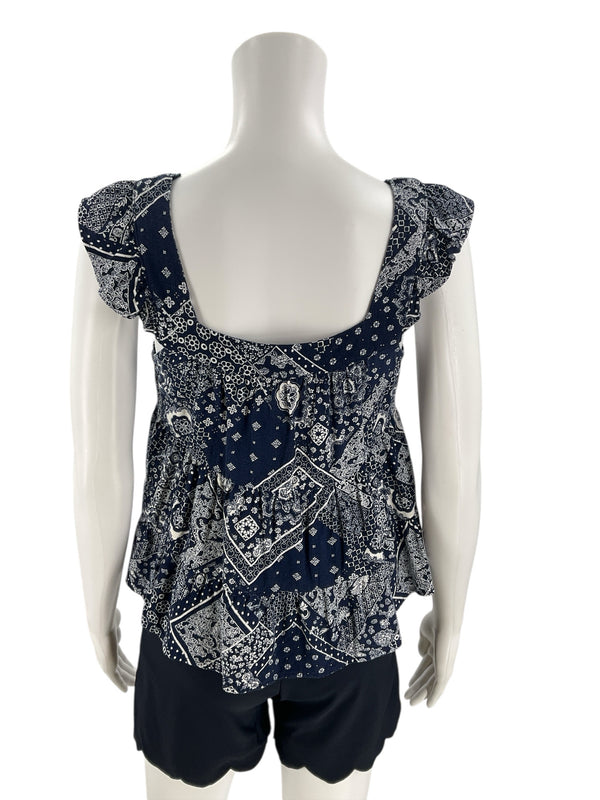 Monteau Navy/White Bandana Pre-Owned Ladies Top - Size Small - Margaret’s Fine Consignment
