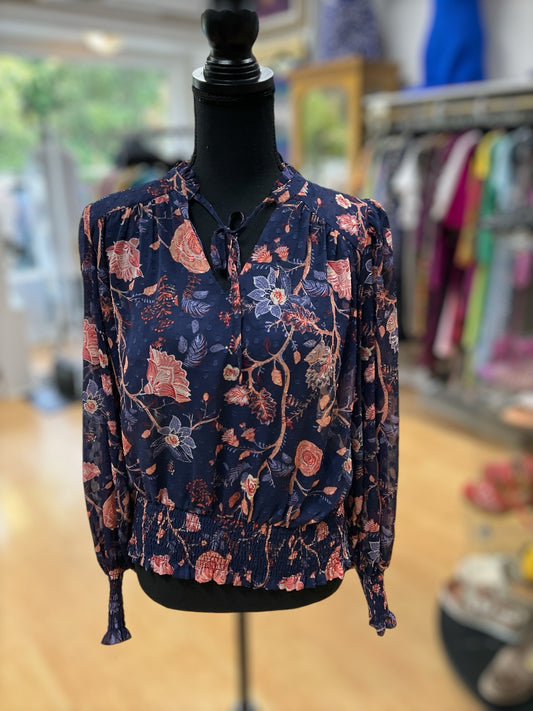 rachel zoe Size M navy/coral Floral Blouse - Downstairs