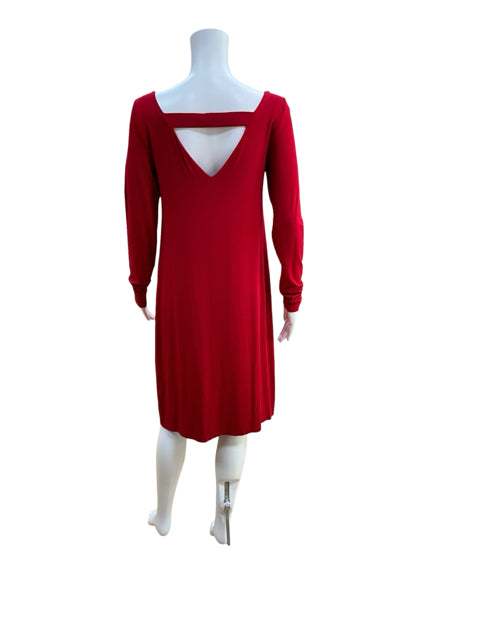 Eileen Fisher V-Back Jersey A-Line Dress Cranberry Red Size Small