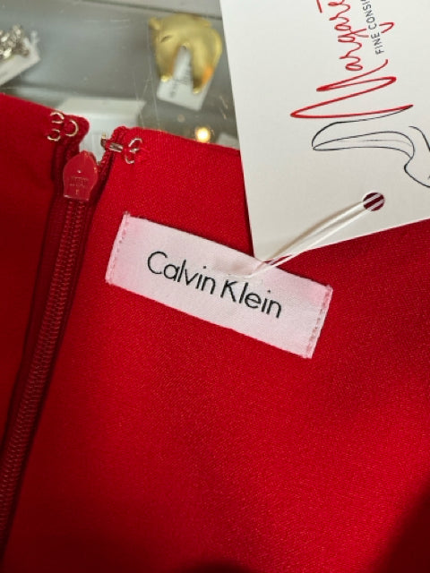 Calvin Klein Red Asymmetrical Ruffle Sheath Dress Size 6