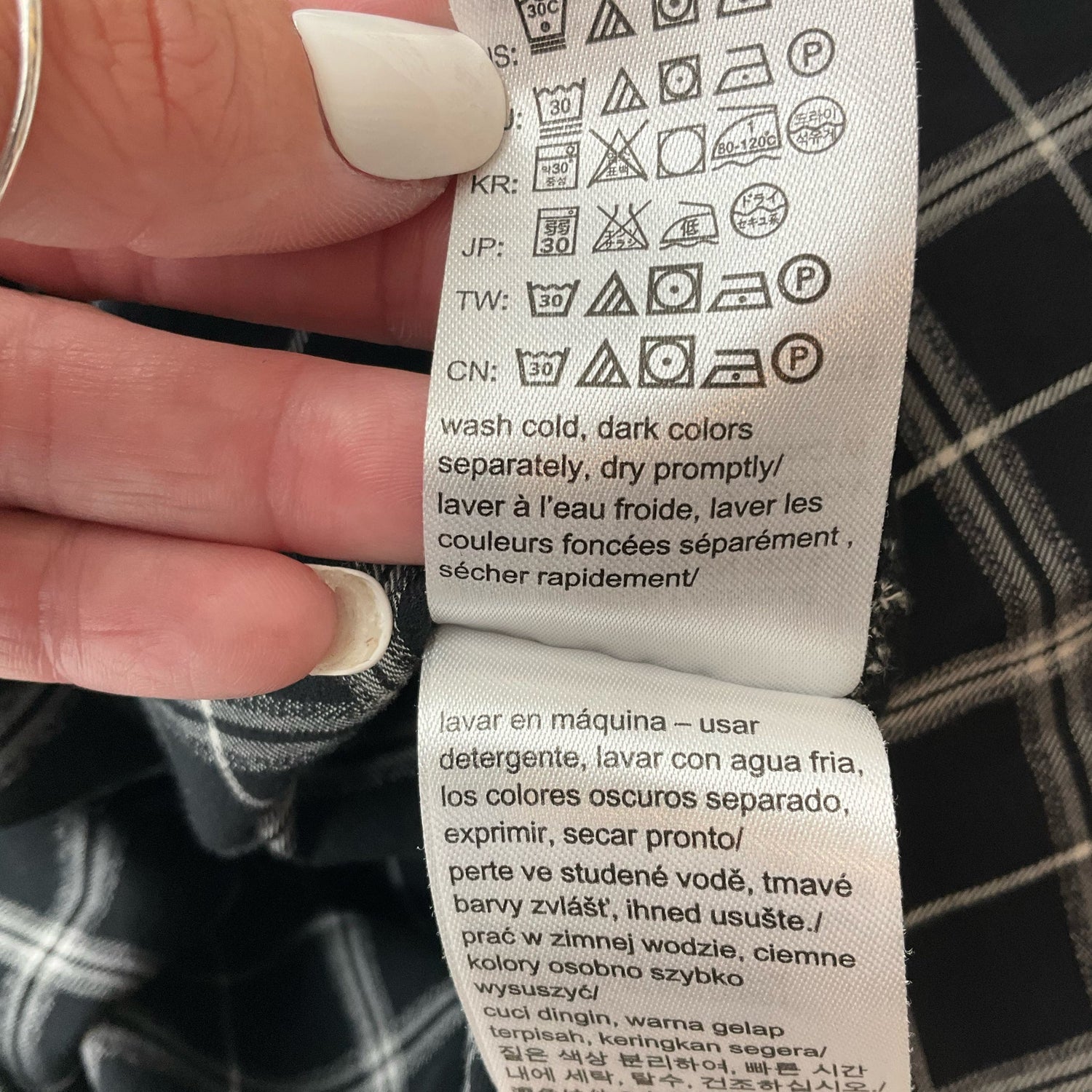 Calvin Klein black and white plaid casual top for ladies, size large, featuring a stylish design in a relaxed fit.