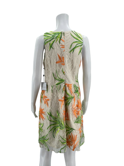 Laundry by Shelli Segal tan/orange/green A-Line Floral Embroidered Lace Dress NWT Size 6 - Size 6