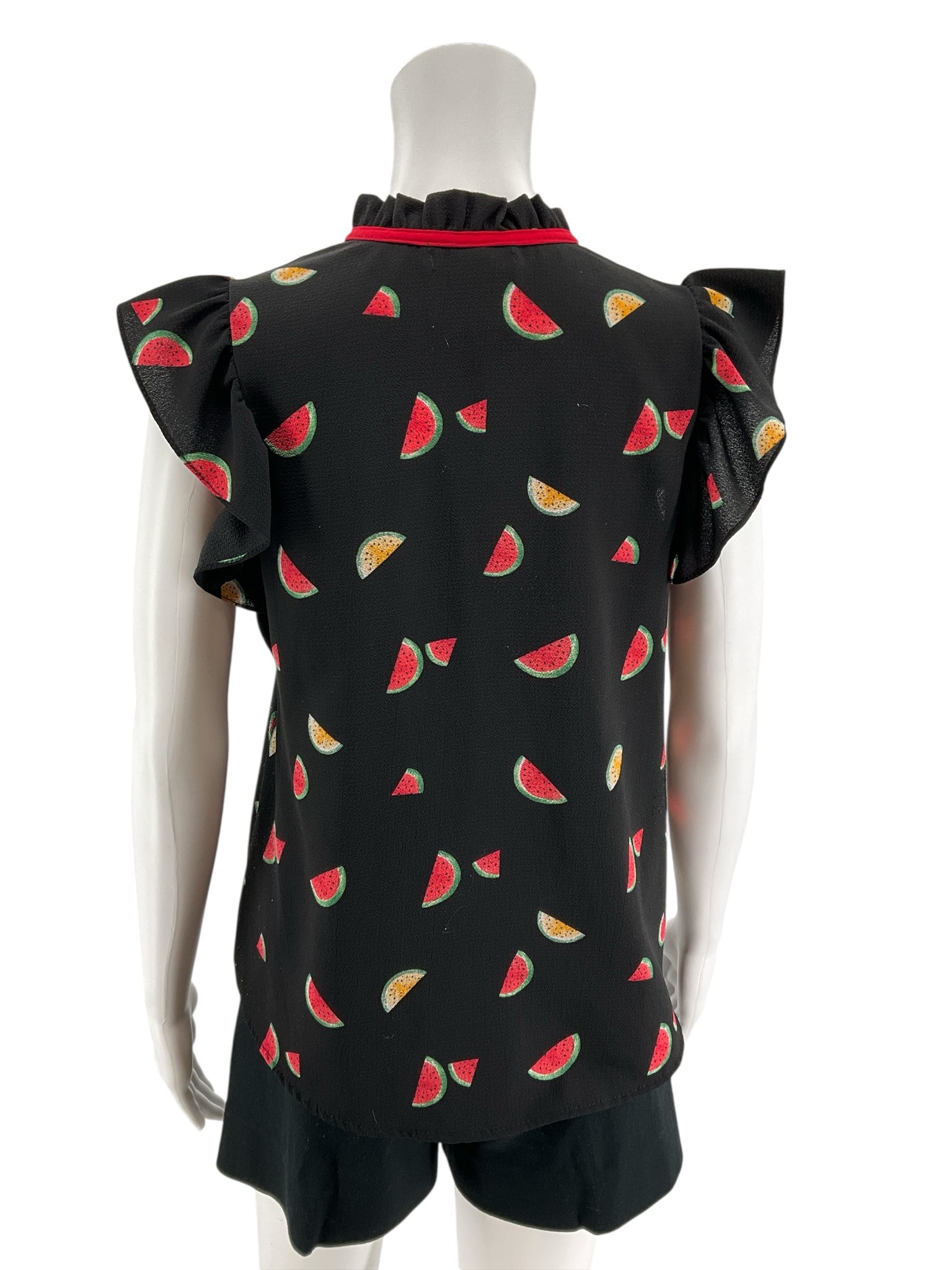 Miley + Molly Watermelon Print Ruffle Tie-Neck Blouse Top Size Medium