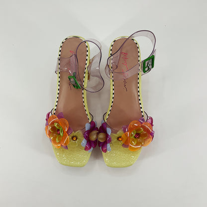 Betsey Johnson Calie Floral Wedge Sandals Wooden Heel Size 7