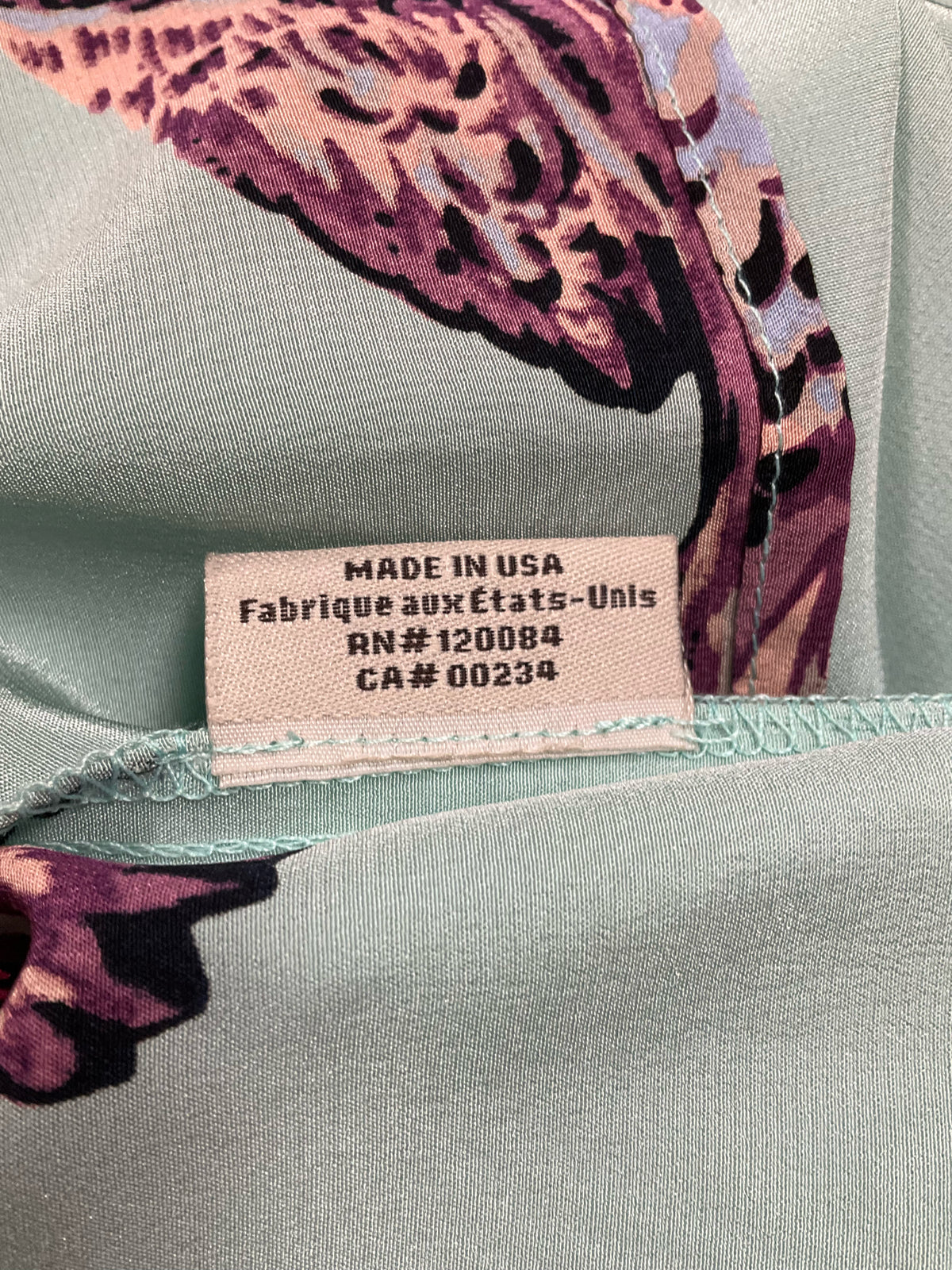 Tucker Bird Print 100% Silk Smocked Blouse | Size Medium