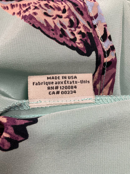 Tucker Bird Print 100% Silk Smocked Blouse | Size Medium