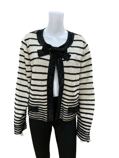 St. John Couture Tan/black Jacket Cream &amp; Black Beaded Sparkle Knit Jacket Size 16 NWT - Size 16