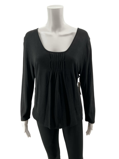 Etcetera Black Rayon Cotton Pintuck Long Sleeve Top XL