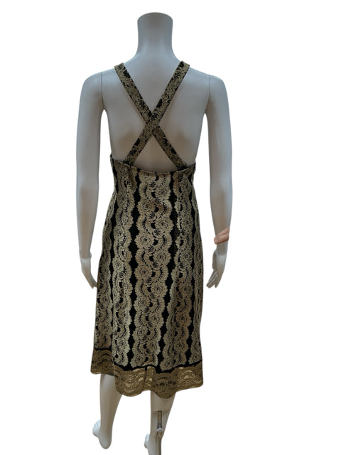 Joseph Ribcoff Black/Gold Floral/Mesh Pre-Owned Ladies Dress - Size 10