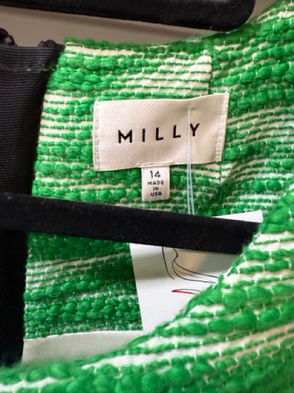 Milly Textured Bouclé Knit Sheath Dress Green White Size 14 Made in USA