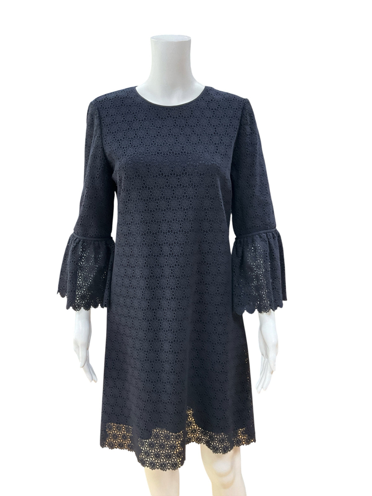 Lafayette 148 New York Navy Blue Lace Bell Sleeve Shift Dress Size Medium