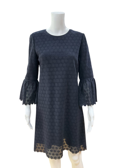 Lafayette 148 New York Navy Blue Lace Bell Sleeve Shift Dress Size Medium