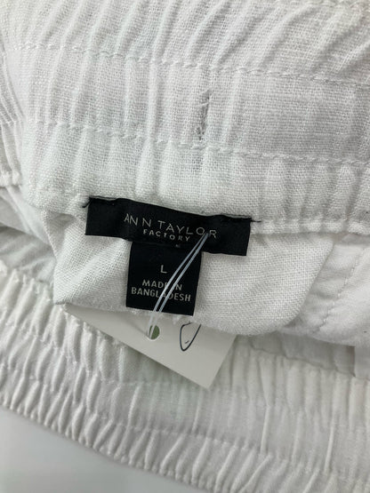 Ann Taylor Factory Linen Blend Drawstring Pull-On Pants White Size Large - ONLINE ONLY