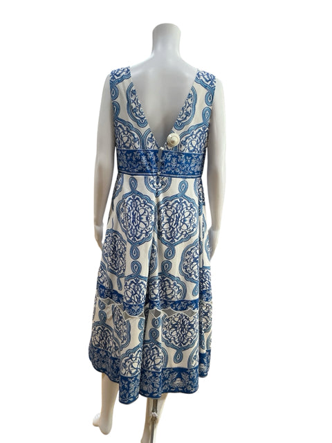 Aylaya Blue &amp; White Tile Print Cotton Midi Sundress NWT | Size Medium